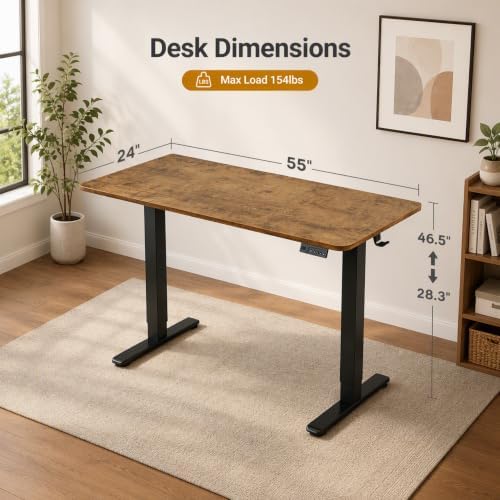 Claiks Electric Standing Desk 55x24 Inch Adjustable Desk, Rustic Brown - Image 3