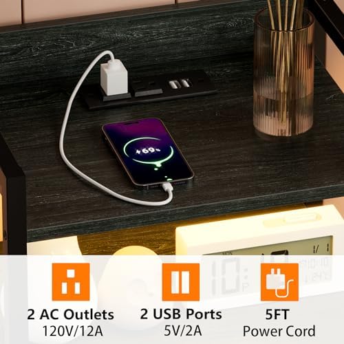 Furnulem Nightstand with Charging Station,LED,5 Drawers Dresser for Bedroom - Image 5