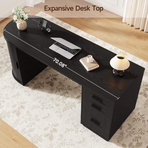 ONBRILL 70" Fluted Executive Desk with File Drawers (Black) - Image 4