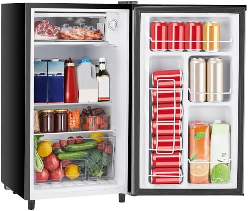 Sweetcrispy 3.2 Cu.Ft Mini Fridge with Freezer Small Refrigerator Single Door Adjustable Thermostat Energy-efficient Low Noise, Compact Fridge for Bedroom, Office, Dorm (Silver Door) by Sweetcrispy