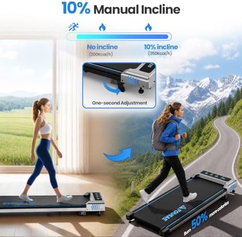 Walking Pad with Incline, FOUSAE 6.2MPH Walking Pad Under Desk Treadmill with 10% Incline, Full Screen LED Display, 2.75HP Brushless Drive, 12 HIIT Programs, Remote Control, 350 LBS Capacity - Image 4