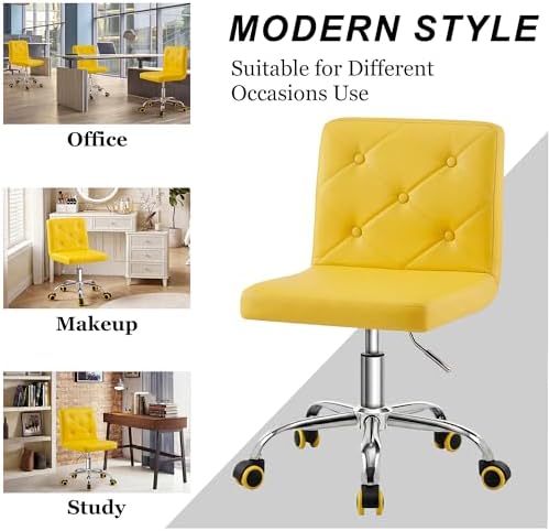 VECELO PU Leather Mid-Back Armless Vanity Chair Adjustable Height 360° Rolling Swivel for Home Office Work - Image 7