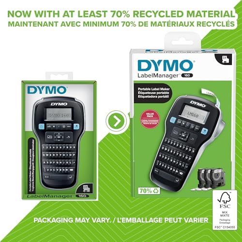 DYMO LabelManager 160 Label Maker Bundle with 3 D1 Label Cassettes, Portable Handheld, QWERTY Keyboard, One-Touch Smart Keys, Large Display, Home & Office Organization - Image 2