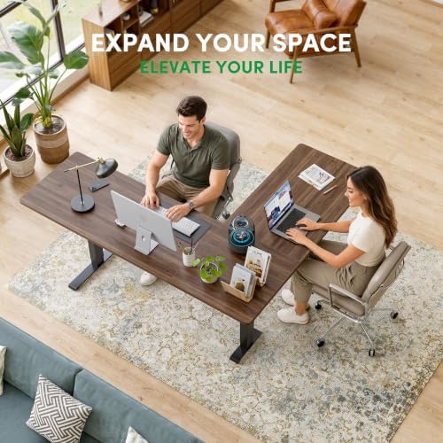 FEZIBO 75" x 63" L-Shaped Standing Desk - Adjustable Corner Desk L Shape, L-Shaped Adjustable Desk with Splice Board, L Shape Standing Desk, Black Walnut - Image 2