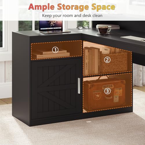 63" Farmhouse L Shaped Desk with Drawers and Printer Stand for Home Office - Image 6