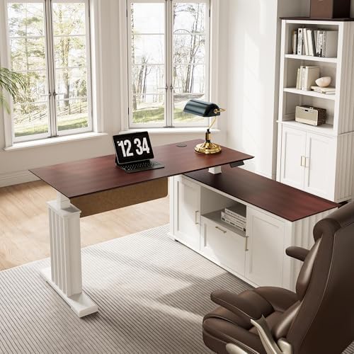 EUREKA ERGONOMIC 60x26 Executive Standing Desk with File Cabinet Drawers,L Shaped Adjustable Height Desk Home Office Computer Desk with Storage - Image 4