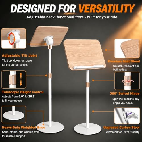 Adjustable Car Desk for Laptop, Portable SUV Workstation with Solid Wood Tabletop, 360° Swivel & Tilt Rotation, Height Adjustable Laptop Stand for Vehicle, Reading, Writing and Travel - Image 4