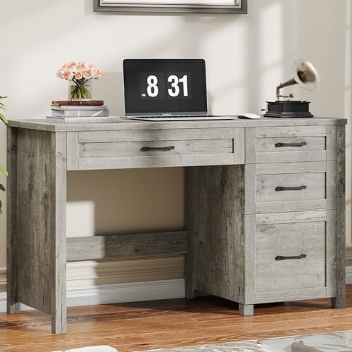 Halitaa Farmhouse 47" Executive Desk, Computer Desk with File Drawer, Grey by Halitaa
