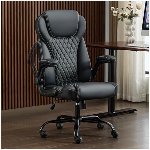 amseatec Big and Tall Office Chair, Flip-Up, Executive Desk Chair, Black by AMSEATEC