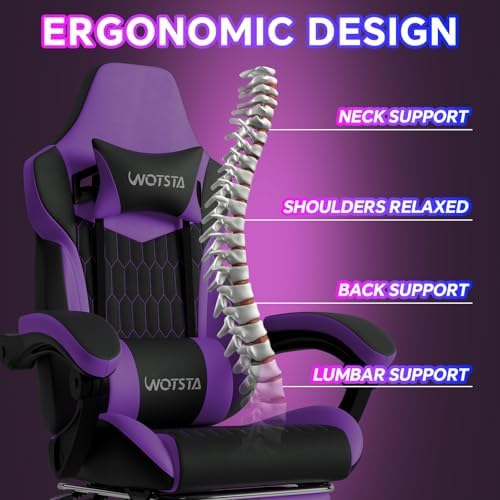 Gaming Chair with Footrest, High Back Gaming Chairs PVC Leather Ergonomic Gamer Chair with Adjustable Headrest Lumbar Support Racing Style Video Gaming Chair for Office/Home (Purple) - Image 5