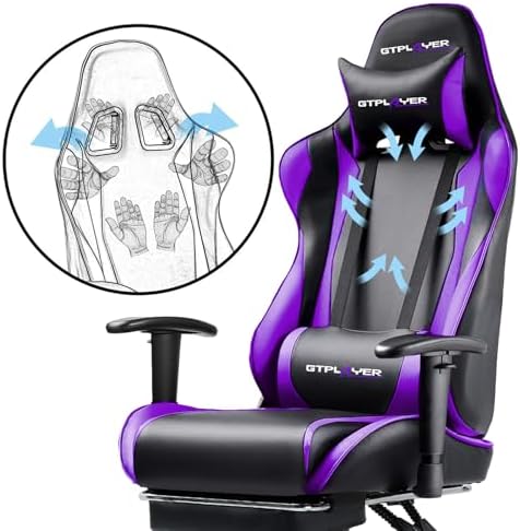 GTPLAYER Gaming Chair with Footrest, Ergonomic Computer Game Desk Chair, Reclining Gamer Chair Seat Height Adjustment, Swivel Rocker with Headrest and Lumbar, Purple - Image 6