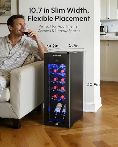 EUHOMY 12 bottle Wine Cooler Refrigerator, Wine Fridge with Lock, Black - Image 2