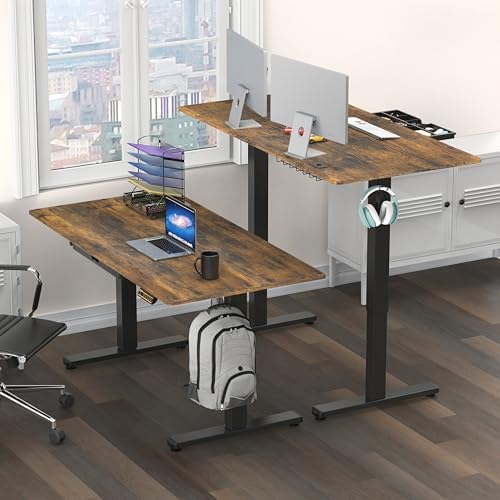 SHW 55 x 28 Electric Height Adjustable Standing Desk w/Drawer,Rustic Brown - Image 2