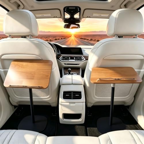 Adjustable Car Desk for RV with Solid Wood Tabletop, Tilt & 360° Swivel Mobile Office Workstation, Height Adjustable Camper Desk for Motorhome, SUV, Home Office, Reading and Travel by Unknown