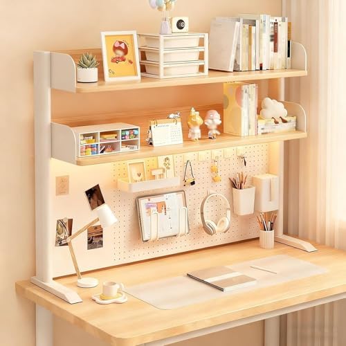 Desktop Bookshelf Organizer, Desktop Bookshelf Adjustable Hutch,Countertop Desk Hutch with Pegboard and Accessories,Storage Organizer Display Rack for Home Office Dorm(White 2,L60xh95cm/23.6x37.4'') by Unknown
