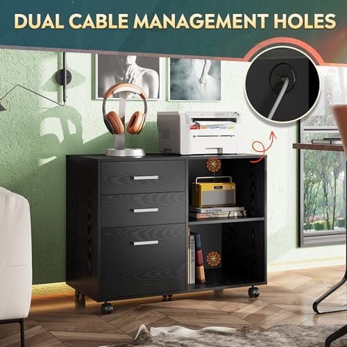 DEVAISE Wood File Cabinet, 3 Drawer Lateral Filing Cabinet Black - Image 3