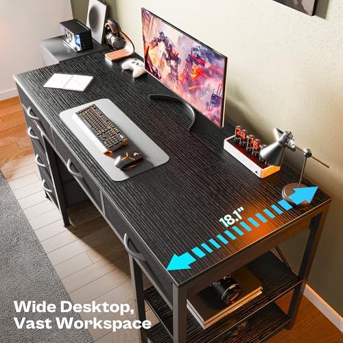 Huuger Computer Desk with 6 Drawers, Office Desk with Shelves, Reversible Gaming Desk, Corner Desk with Storage, Work for Home Office, Study, Living Room, 47inch, Black - Image 4