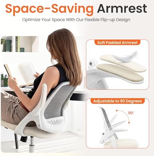 NEO CHAIR Office Computer Chair Ergonomic Mesh Back Flip-Up Arms, Ivory - Image 6
