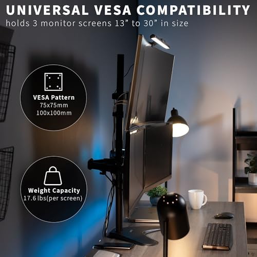 VIVO Triple LCD LED Computer Monitor Desk Stand, Free Standing Heavy Duty Fully Adjustable Mount for 3 Screens up to 30 inches STAND-V003E - Image 3