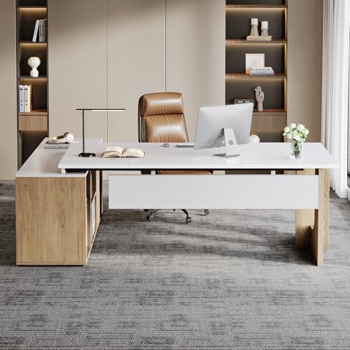 Tribesigns 74.8 Inch Executive Desk, L-Shaped Office Desk with Cabinet - Image 4
