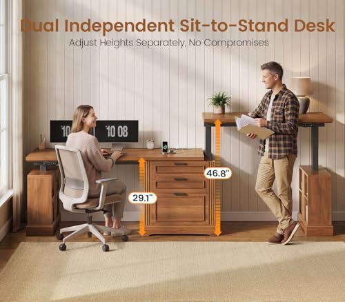 SEDETA 98.4'' Standing Two Person Desk with 3 Drawers, Storage Cabinet - Image 3