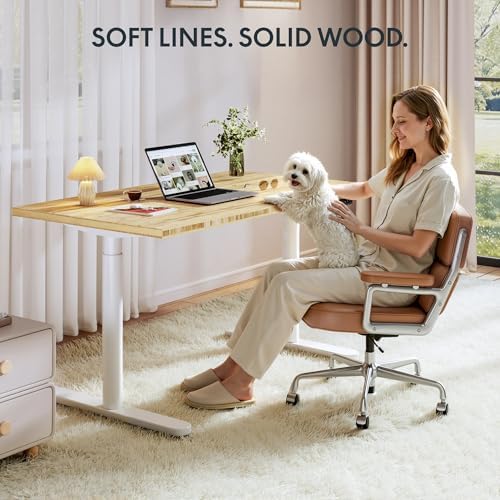 FLEXISPOT 48" x 24" Solid Bamboo Standing Desk, White Oval Legs - Image 3