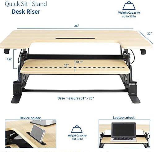 VIVO 36 inch Height Adjustable Stand Up Desk Converter, V Series, Quick Sit to Stand Tabletop Dual Monitor Riser Workstation, Light Wood Top, Black Frame, DESK-V000VO - Image 4