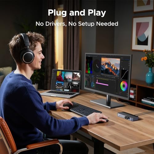 UGREEN 2-in 7-Out USB 3.0 Switch, USB Switcher for 2 Computers Sharing USB A & C Devices (4USB-A + 3USB-C), USB Switches Sharing Keyboard and Mouse with Controller, USB-C Male Adapter, Power Adapter - Image 6