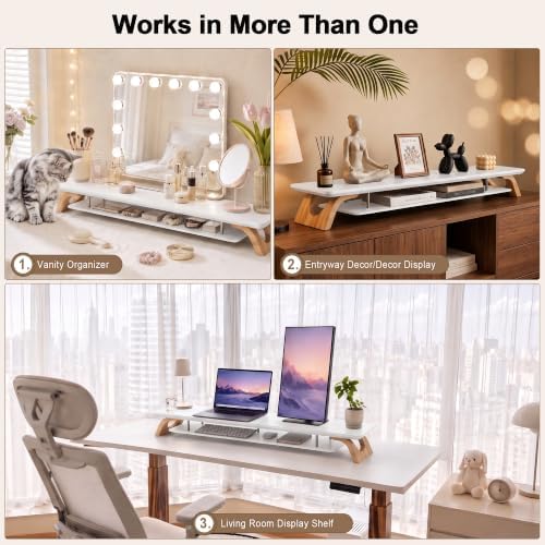 42.5''Dual Monitor Stand Riser for 2 Monitors with Acacia Wood, White - Image 6