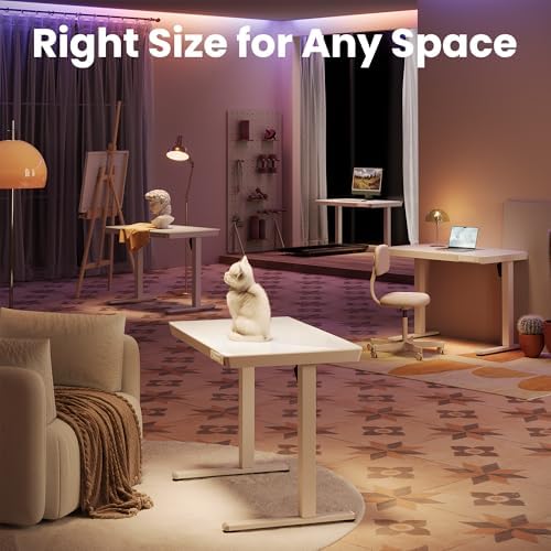 HUANUO Glass Standing Desk with Drawers, 48 X 24 Inch Electric Adjustable Height Desk, Quick Install One-Piece Tabletop with USB Charging Ports, White - Image 2