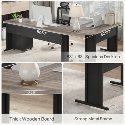 Tribesigns 83-Inch Large L Shaped Desk, Reversible Executive Office Desk, Modern Corner Computer Table Business Workstation for Home Office (Grey) - Image 6