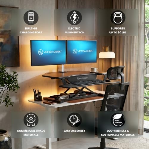 VERSADESK PowerPro 36 Inch Electric Corner Standing Desk Converter, Motorized Height Adjustable Sit-Stand Desk Riser, Dual Monitor & Laptop Workstation with Keyboard Tray, Cherry - Image 4
