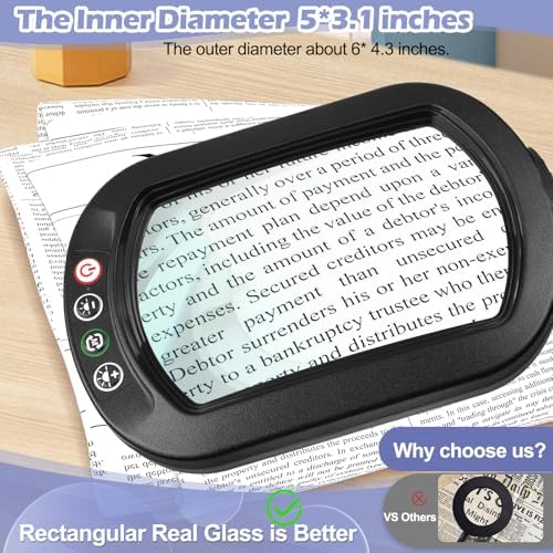 12X Square Magnifying Glass with Light and Stand, Real Glass LED Lighted Magnifier and Phone Holder, 5 Color Modes Stepless Dimmable, Hands-Free Desk Lamp for Craft Hobby Close Work Black and Holder - Image 2