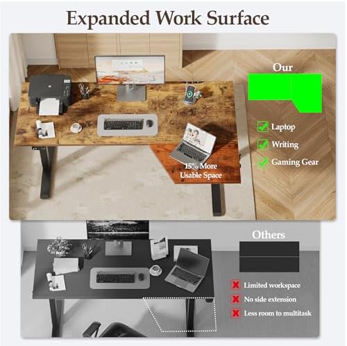 Klicelor L Shaped Standing Desk 59 x 35.4 Inch, Electric Height Adjustable Corner Desk for Home Office Workstation, Ergonomic Sit Stand Computer Table with Memory Controller, Rustic Brown - Image 4