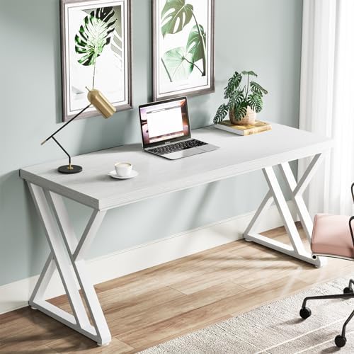 Tribesigns Writing Computer Desk, 55 inch Heavy Duty Study Desk with Z-Shaped Metal Leg, Modern Simple Home Office Computer Desk, White - Image 4