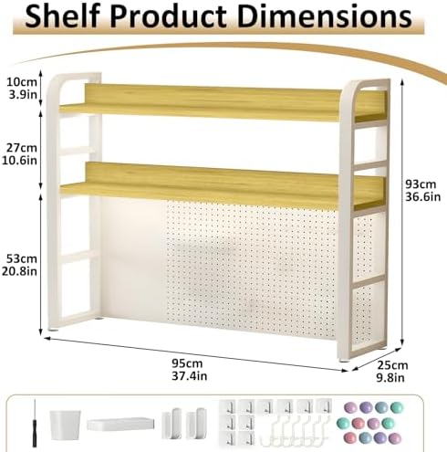 Desktop Hutch Bookshelf with Pegboard,White, 95CM/37.4IN - Image 2