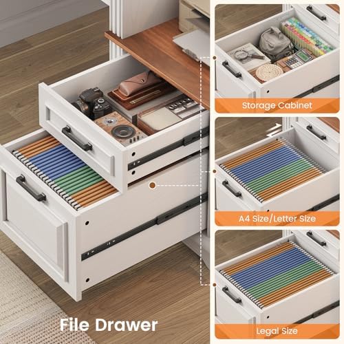 SEDETA Farmhouse Executive Desk, 62'' Home Office Desk with File Drawers, 3Drawer and Storage Cabinet, Computer Desk with Power Outlet for Home Office, Work Study Writing, White + Walnut - Image 3