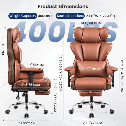 Big & Tall Office Chair 400 lbs, Gaming Chair 23.6" Wide Seat - Image 3