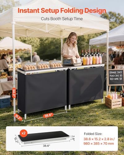 VEVOR Folding Portable Bar Table, 2 pcs, 38.6 x 15.2 x 34.3 in, with Carry Bag, Storage Shelf, Detachable Skirt, Quick and Easy Setup, Foldable Mobile Bartending Station for Events, Party, Tradeshow - Image 4