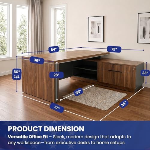 OfficeSimpli L Shaped Executive Desk with Drawers, Made in USA, 84x72x30 in - Image 2