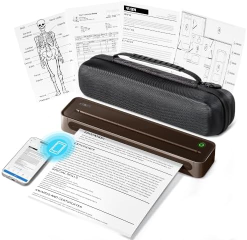 D90E Inkless Portable Printer for Travel, Supports 8.5 x 11 Inch Thermal Paper Wireless Thermal Printer Bluetooth, with Travel Case & 10 Sheets for Students, Office, School, Dark Brown by ETIKEZ