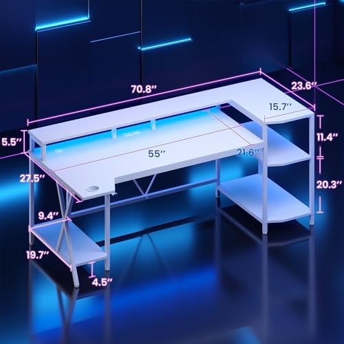 SEDETA Gaming Desk 70.8'' with LED Lights, Storage Shelves,Power Outlets - Image 2