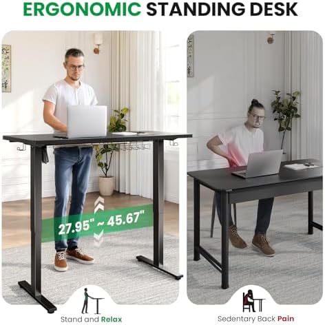 Electric Standing Desk Adjustable - 55 x 24 Inch Sit Stand up Desk with 0.8 Inch Thick Tabletop - Adjustable Height Table with 3 Memory Preset, Cable Management for Home Office - Image 5