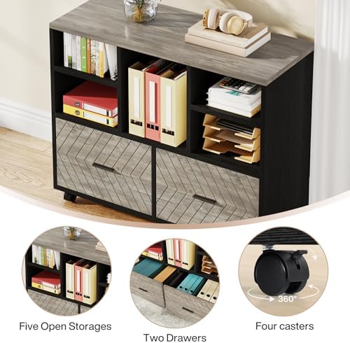 Tribesigns L-Shaped Executive Desk with Reversible File Cabinet, 63" Office Desk with Storage Drawers, L-Shaped Computer Desk with Drawer Cabinet for Hanging Letter Size Files (Gray & Black) - Image 3