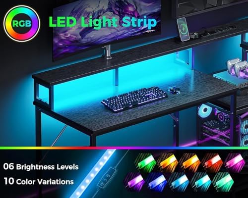 Casaottima 98'' 2 Person Gaming Desk with LED Lights, Black - Image 5