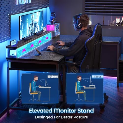 DurayLoly 63" Reversible L Shaped Desk with Power Outlets &Led,Bedroom - Image 6