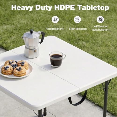 34" Square Folding Table for 4 Person, 330lbs Weight Capacity Foldable Table with HDPE Tabletop & Heavy-Duty Steel Legs, Large Portable Picnic Table for Indoor Outdoor Parties, Camping, White - Image 4