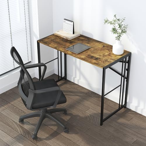 Lutown-Teen 35 inch Small Folding Computer Desk, Rustic Brown - Image 2