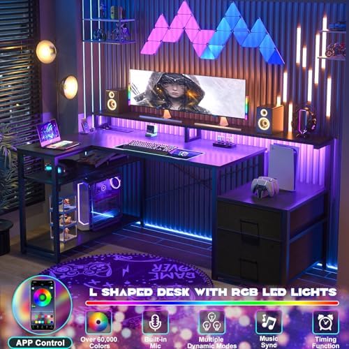 Aheaplus L Shaped Desk with File Drawer, Reversible L Shaped Gaming Desk - Image 4