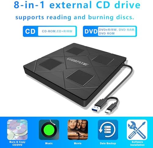 External CD/DVD Drive for Laptop, 8-in-1 USB3.0 DVD Player - Image 2